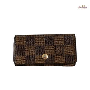 Authentic Louis Vuitton Damier Ebene Coated Canvas Leather 4 Key Holder